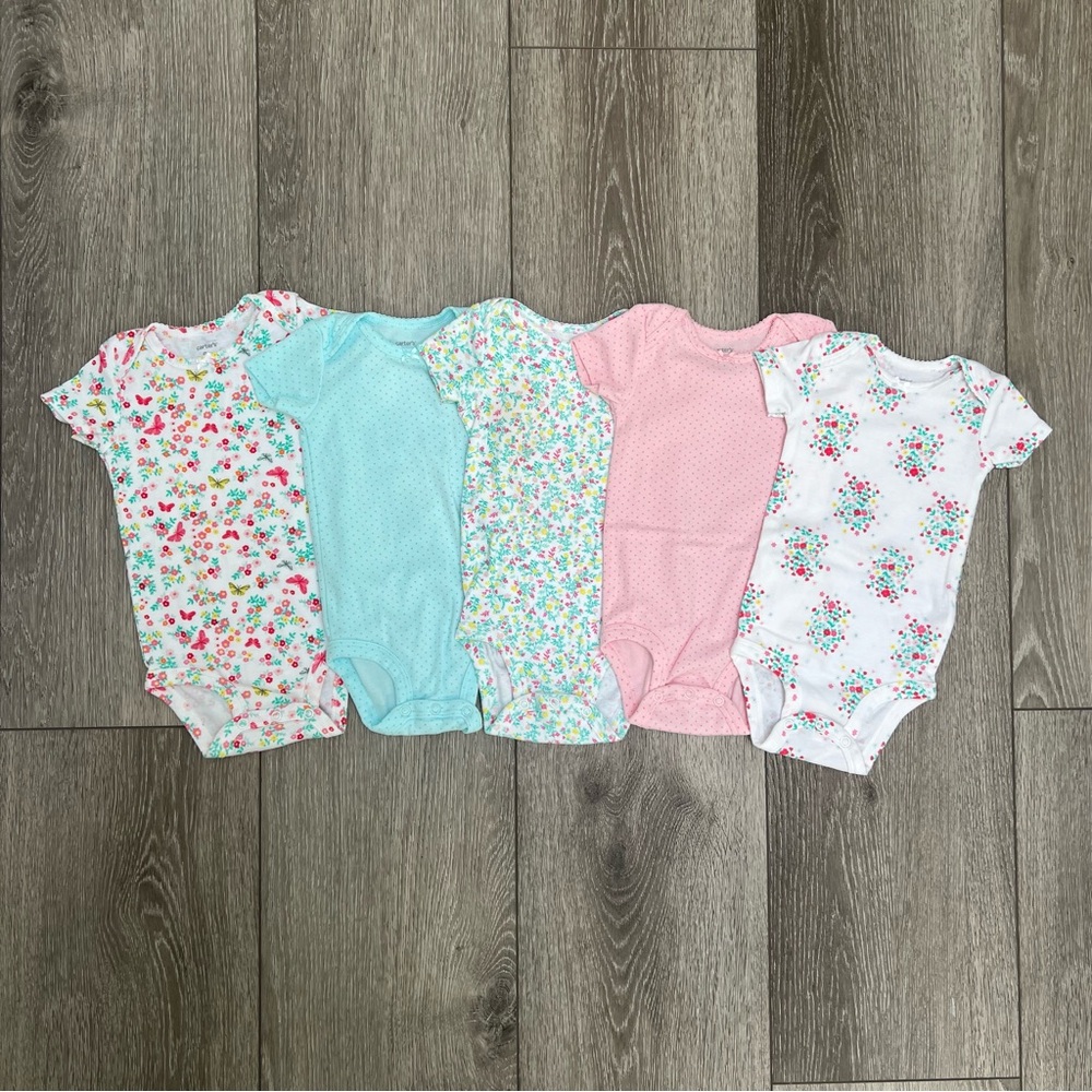 CARTERS 5PC SHORT SLEEVE BODYSUITS FLORAL 9MO